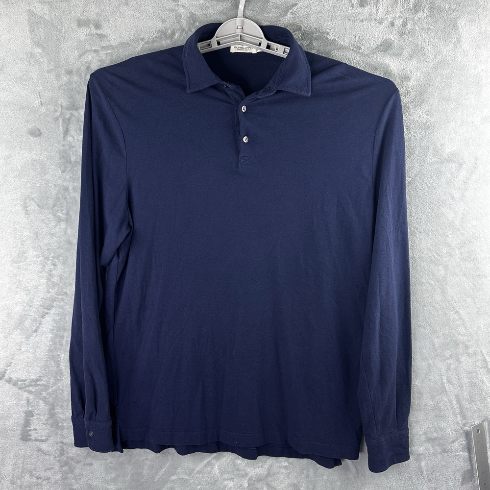 SuitSupply Navy Cotton Long Sleeve Polo Shirt Slim Fit XL